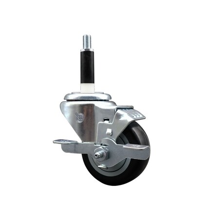 Service Caster 3'' Black Poly Swivel 7/8'' Expanding Stem Caster with Brake SCC-EX20S314-PPUB-BLK-TLB-78